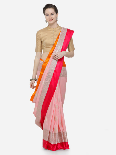 

Varkala Silk Sarees Women Pink & Red Silk Blend Woven Design Banarasi Saree