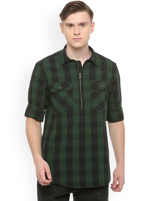 

People Men Green Regular Fit Checked Casual Shirt