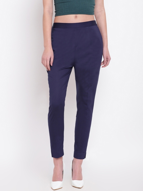 

RIVI Women Navy Blue & Navy Blue Pencil Slim Fit Solid Peg Trousers