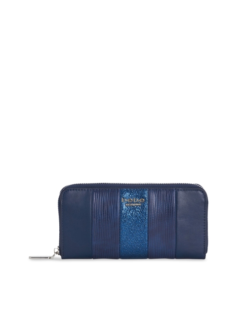 

bebe Women Navy Blue Textured Zip Around Wallet