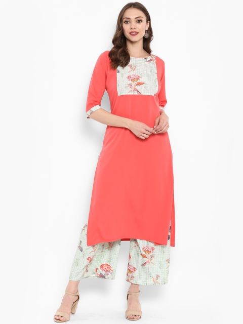 

ZIYAA Women Peach-Coloured Digital Yoke Floral Print Straight Kurta