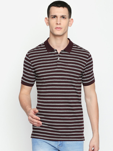

BYFORD by Pantaloons Men Maroon & White Striped Polo Collar T-shirt