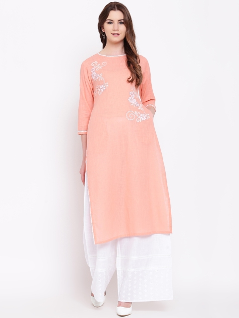 

Shakumbhari Women Pink Embroidered Straight Kurta