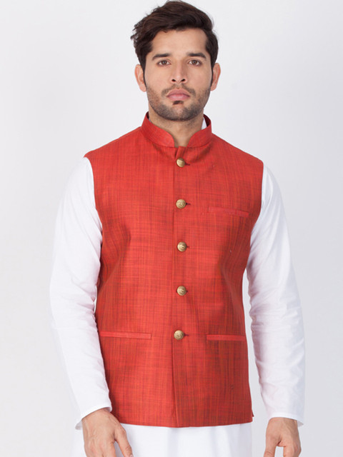 

VASTRAMAY Men Maroon Solid Nehru Jacket