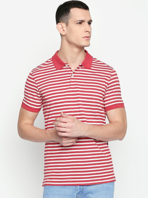 BYFORD by Pantaloons Men Red & White Striped Polo Collar T-shirt