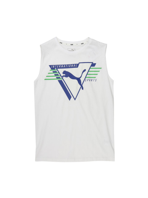 

Puma Boys White Printed Round Neck Alpha Sleeveless Tee B T-shirt