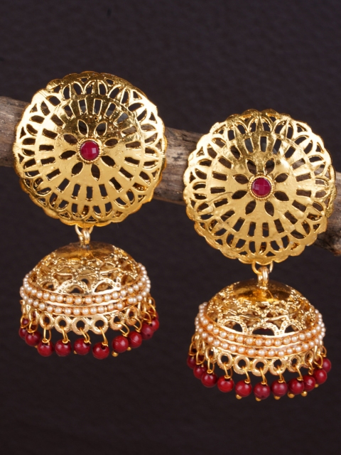 

Shining Diva Gold-Plated & Red Classic Jhumkas