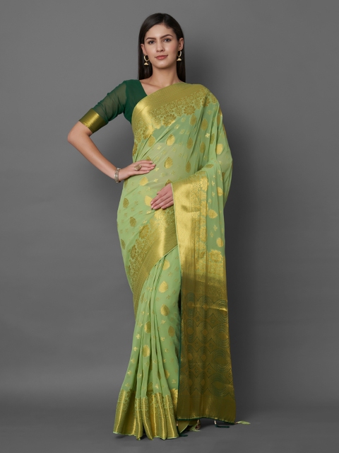 

Mitera Green Woven Design Silk Blend Saree