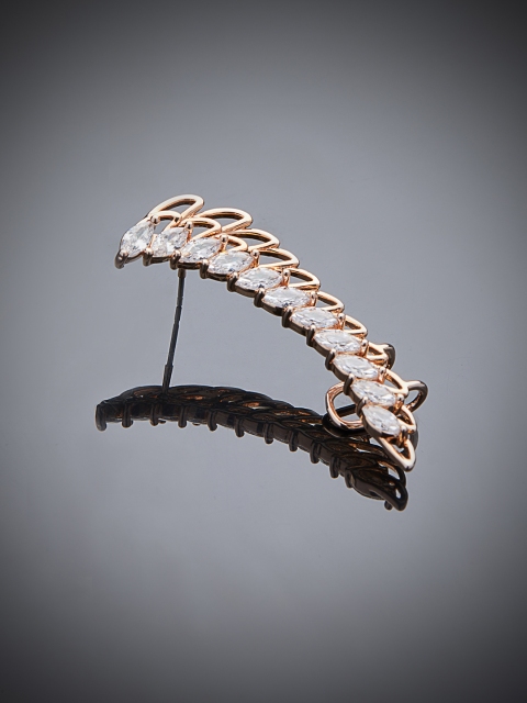 

shaze Rhodium-Plated & Antique Contemporary Half Hoop Earrings, Rose gold