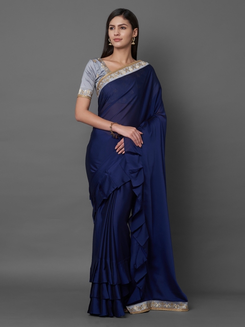 

Mitera Navy Blue Solid Poly Georgette Saree