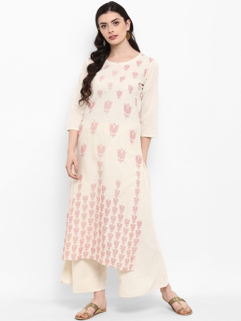 

ZIYAA Women Off-White Printed Straight Kurta