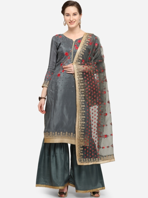 

mf Women Teal Poly Silk Unstitched Dress Material