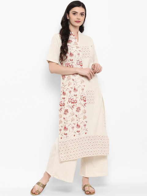 

ZIYAA Women Off-White Printed Straight Kurta