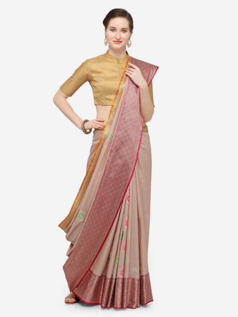 

Varkala Silk Sarees Women Pink & Orange Silk Blend Woven Design Banarasi Saree