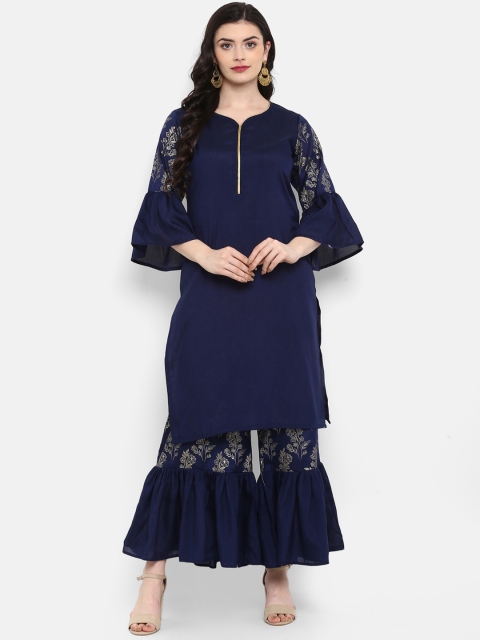 

ZIYAA Women Navy Blue Printed Straight Kurta