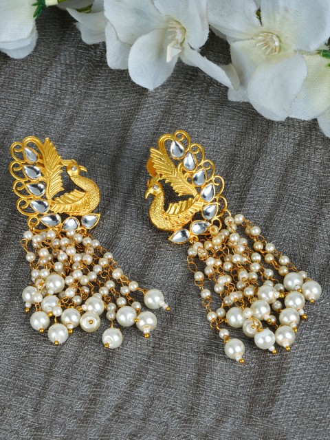 

Shining Diva Gold-Plated & White Antique Classic Drop Earrings