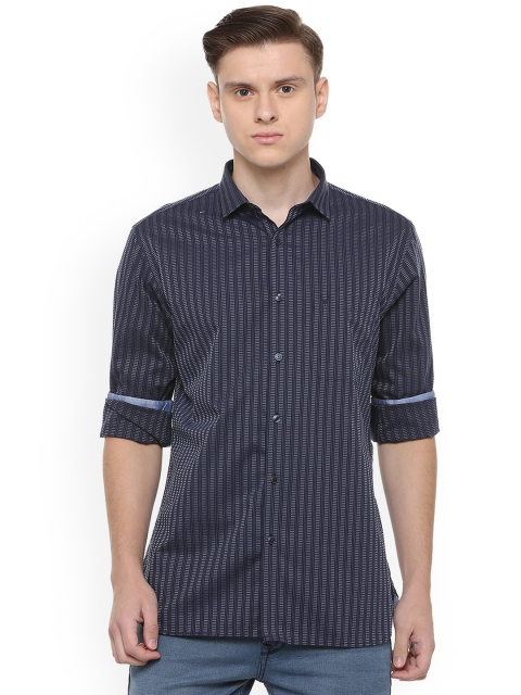 

Allen Solly Men Navy Blue & Grey Slim Fit Striped Casual Shirt