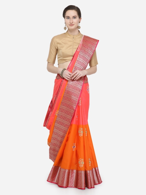 

Varkala Silk Sarees Coral Pink & Orange Silk Blend Woven Design Banarasi Saree