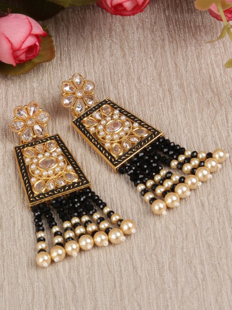 

Shining Diva Gold-Plated & Black Antique Classic Drop Earrings