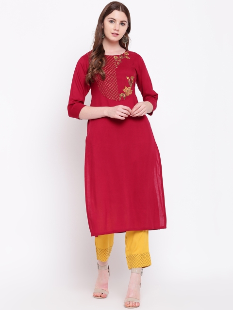 

Shakumbhari Women Red & Yellow Embroidered Kurta with Trousers