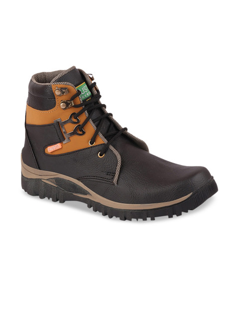 

FAUSTO Men Black & Brown Colourblocked Mid-Top Flat Boots