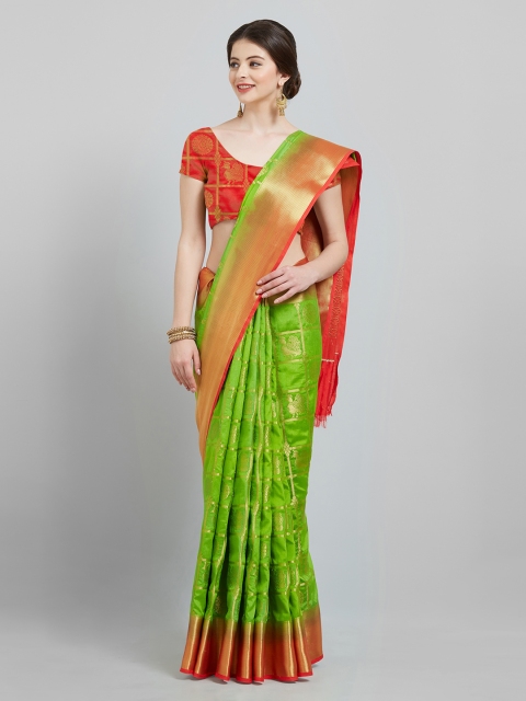 

Saree mall Women Green & Orange Silk Blend Printed Saree