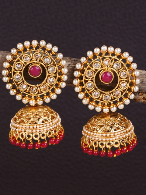 

Shining Diva Gold-Toned & Red Classic Jhumkas
