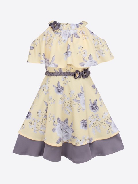 

CUTECUMBER Girls Yellow Printed Fit and Flare Dress