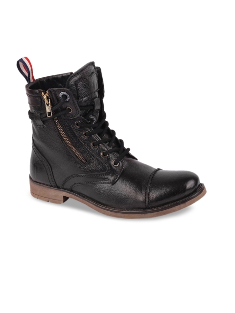 

FAUSTO Men Black Leather Flat Boots