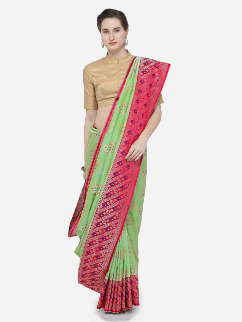 

Varkala Silk Sarees Women Sea Green & Pink Silk Blend Woven Design Banarasi Saree