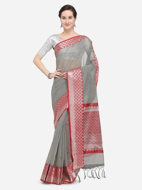 

Pisara Grey & Red Silk Cotton Woven Design Kanjeevaram Saree