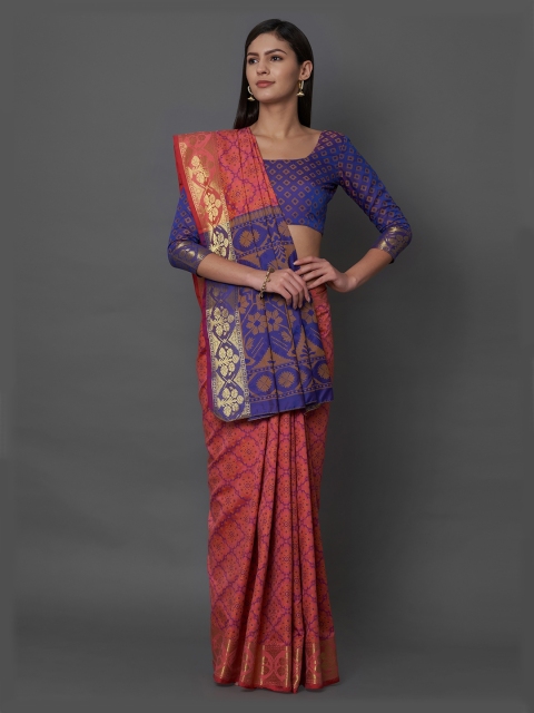 

Mitera Pink Silk Blend Woven Design Banarasi Saree