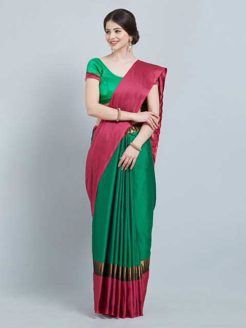 

Saree mall Green & Pink Silk Blend Colourblocked Saree