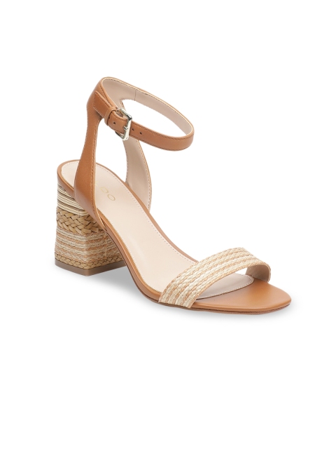 

ALDO Women Brown Leather Woven Design Heels