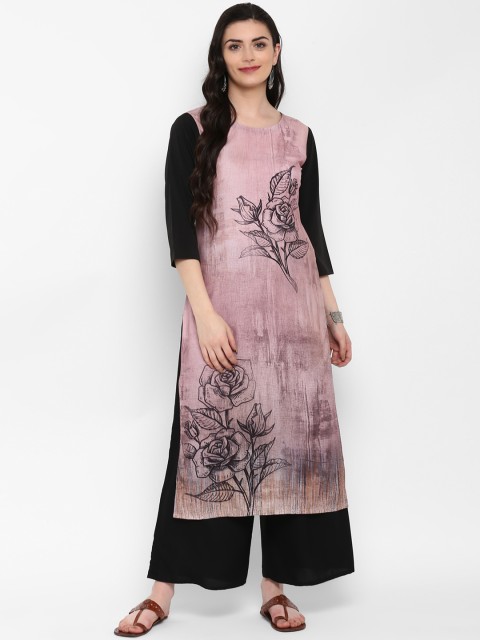 

ZIYAA Women Pink & Black Printed Straight Kurta