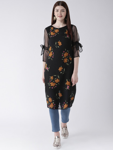 

DODO & MOA Women Black Floral Printed Straight Kurta