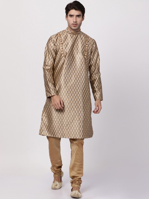 

VASTRAMAY Men Gold-Coloured Self Design Kurta with Pyjamas