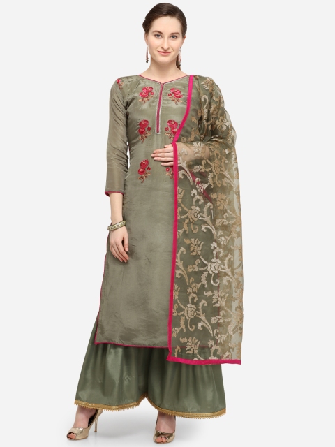 

mf Olive Green Poly Silk Unstitched Dress Material