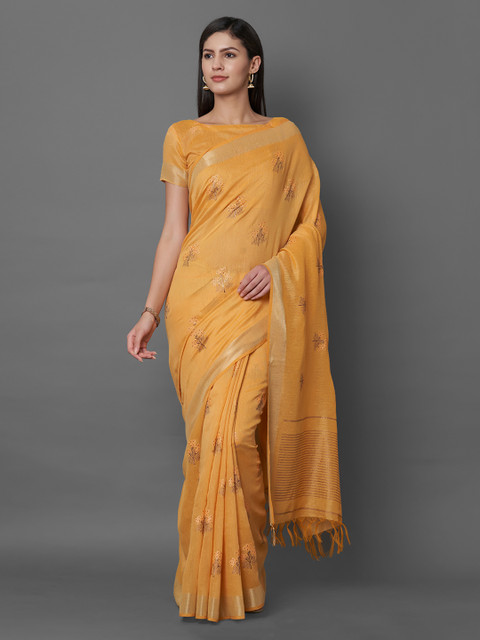 

Mitera Yellow Woven Design Linen Blend Saree