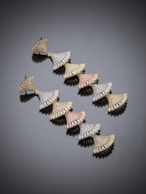 

shaze Silver-Toned & Gold-Toned Contemporary CZ Studded Drop Earrings