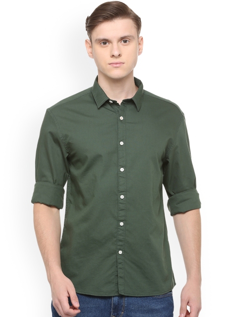 

People Men Green Regular Fit Solid Casual Shirt
