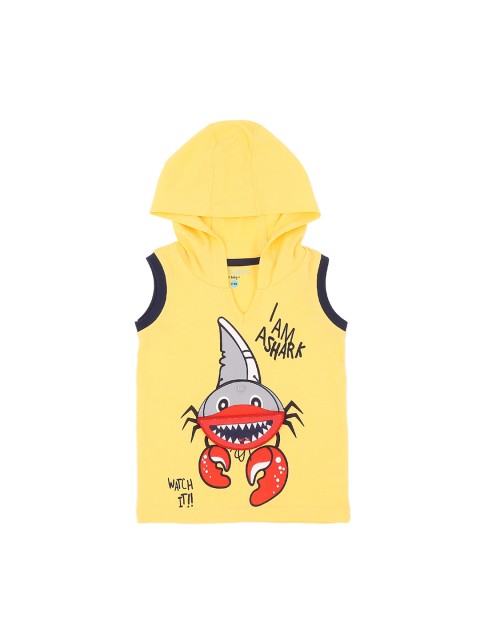

Pantaloons Baby Boys Yellow Printed Hood T-shirt