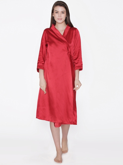 

Clovia Women Red Bridal Solid Satin Robe NS1194P14