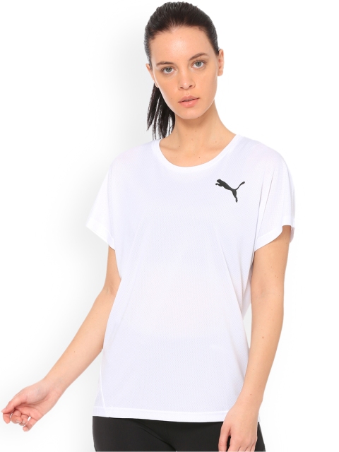 

Puma Women White Solid Round Neck ACTIVE ESS Mesh Heather T-shirt