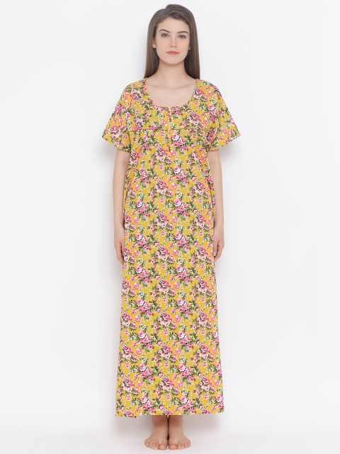 

Clovia Yellow Printed Nightdress NSH014P02