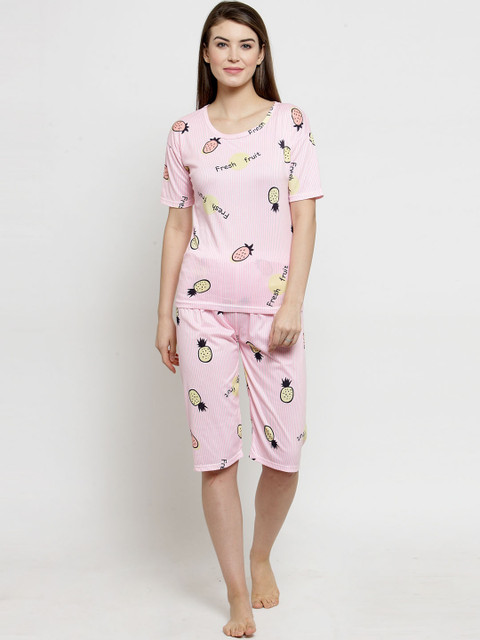 

Claura Women Pink & Black Printed Night Suit CH-03