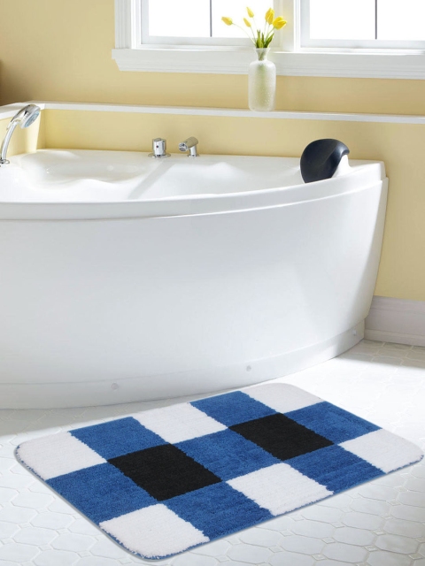 

Saral Home Blue & White Checked Anti-Skid Bath Rug