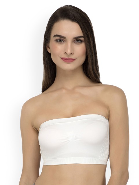 

Laceandme White Solid Non-Wired Lightly Padded Bandeau Bra 4406