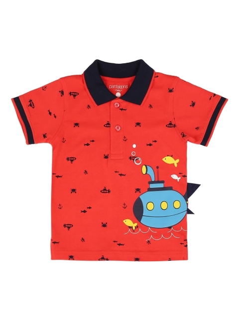 

Pantaloons Baby Boys Coral Pink Printed Polo Collar T-shirt