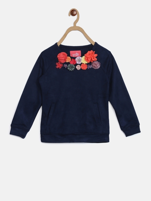 

Blue Giraffe Girls Navy Blue Solid Sweatshirt With Floral Embellishments